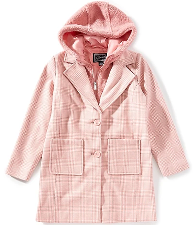 Rothschild Big Girls Plaid Reefer Sherpa Hooded Vestee Coat