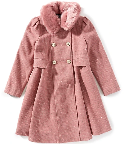 Rothschild Big Girls Princess Wool Plaid Faux Fur Collar Coat