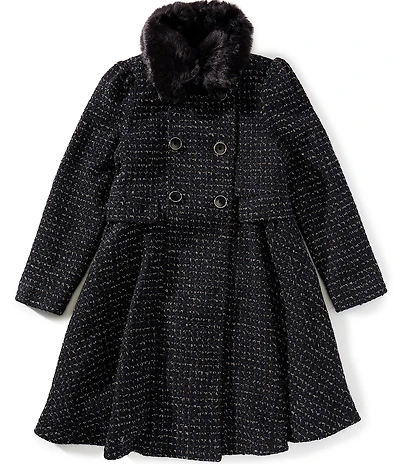 Rothschild Big Girls Princess Wool Plaid Faux Fur Collar Coat