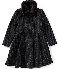 Rothschild Big Girls Princess Wool Plaid Faux Fur Collar Coat
