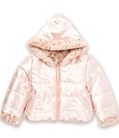 Rothschild Little Girls Faux Fur Reversible To Satin Hoodie Leopard Jacket