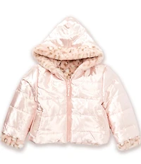 Rothschild Little Girls Faux Fur Reversible To Satin Hoodie Leopard Jacket
