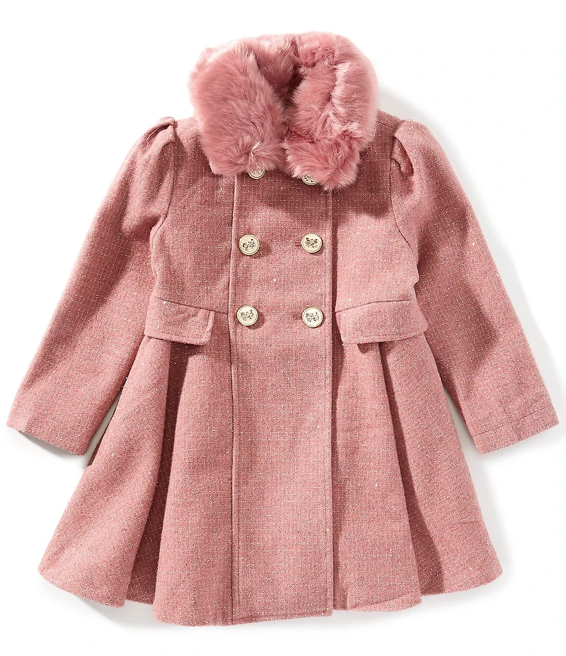 Rothschild Little Girls Princess Wool Plaid Faux Fur Coat