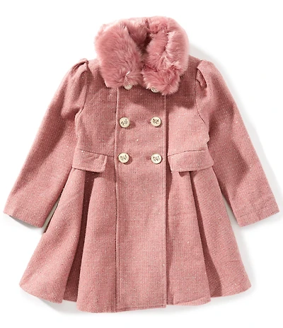 Rothschild Little Girls Princess Wool Plaid Faux Fur Coat