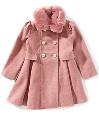 Rothschild Little Girls Princess Wool Plaid Faux Fur Coat