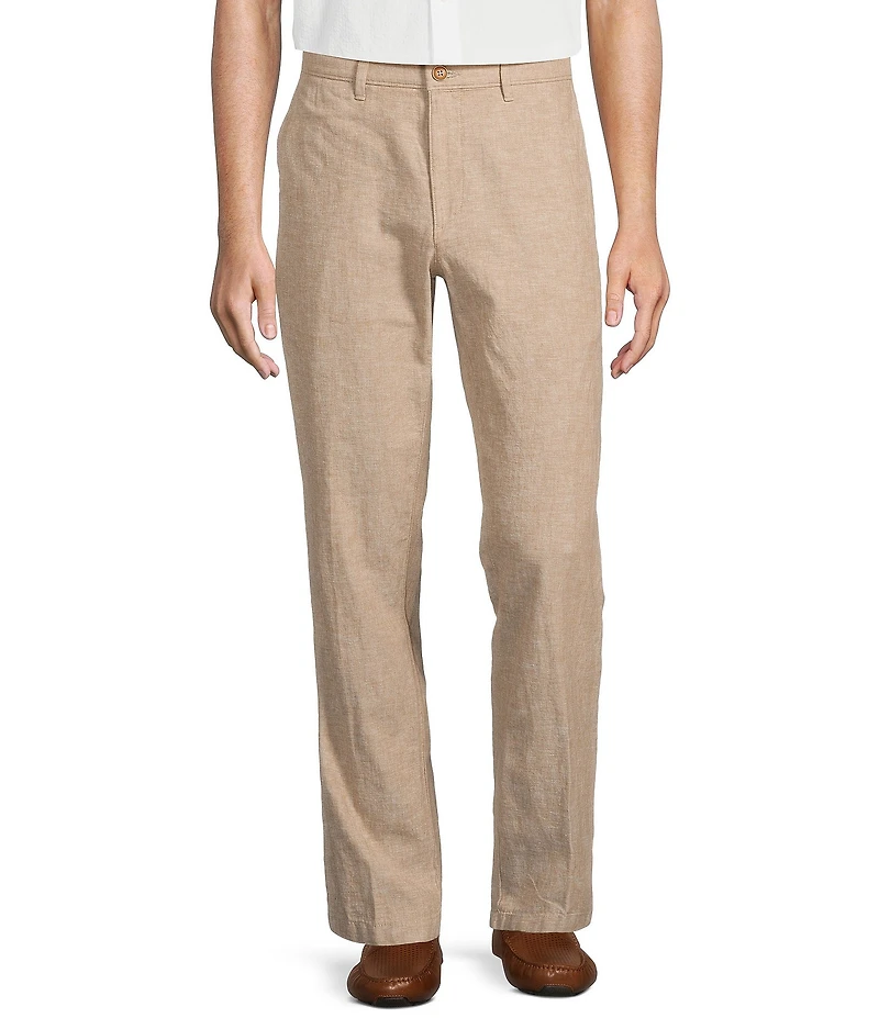 Roundtree & Yorke Andrew Fit Flat Front Solid Linen Chinos