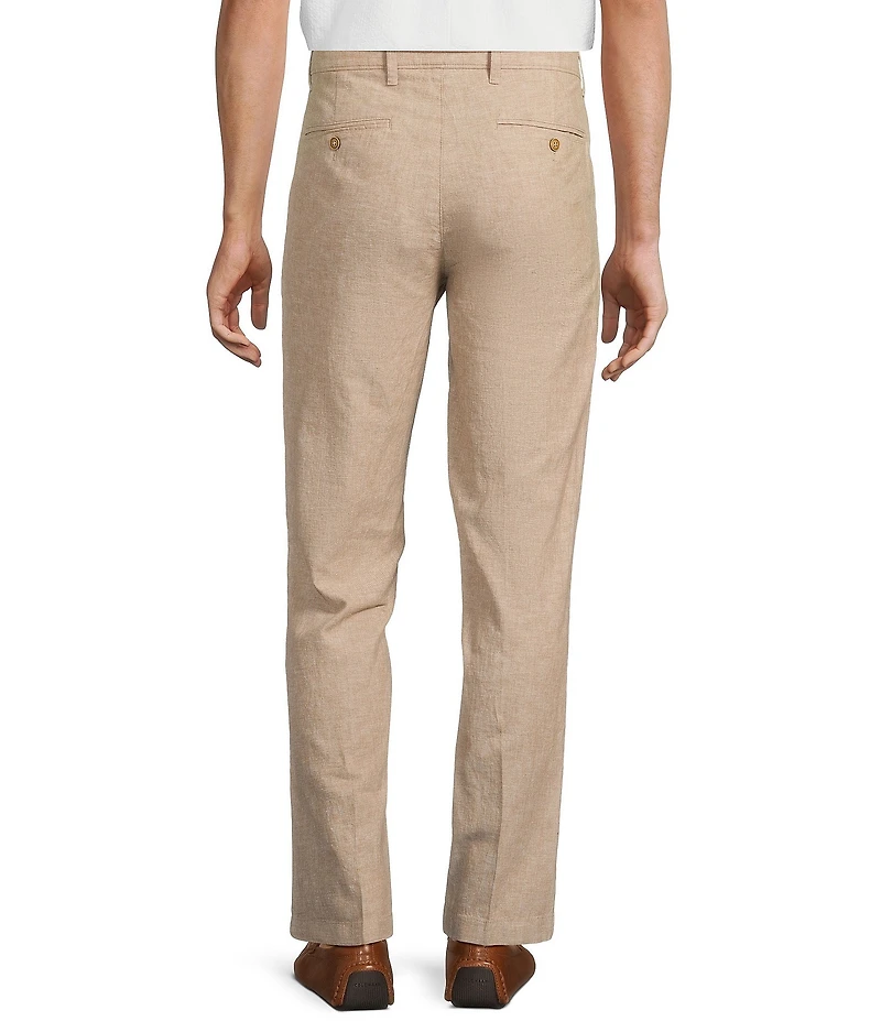 Roundtree & Yorke Andrew Fit Flat Front Solid Linen Chinos