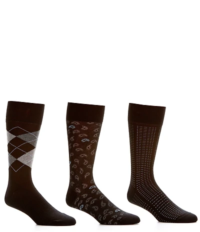 Roundtree & Yorke Argyle Basic Assorted Crew Dress Socks 3-Pack