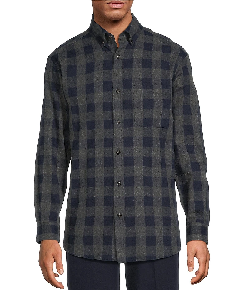 Roundtree & Yorke Big & Tall Buffalo Check Long Sleeve Portuguese Flannel Sport Shirt