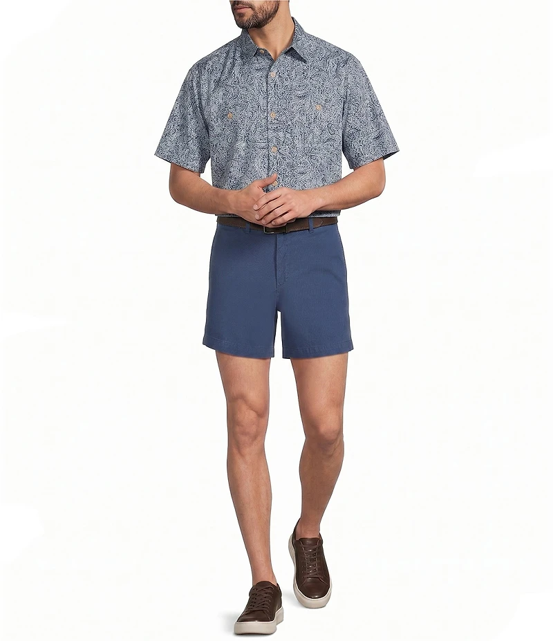 Roundtree & Yorke Big & Tall Large Paisley Print Short Sleeve Chambray Sport Shirt