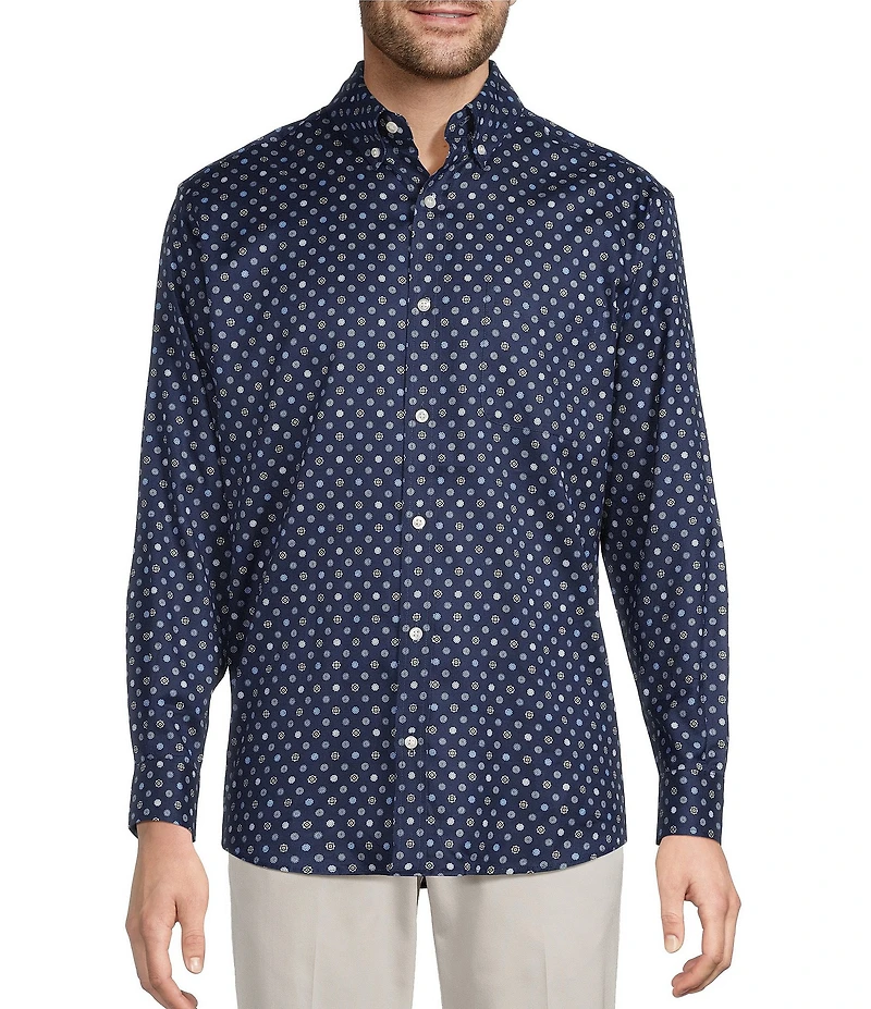 Roundtree & Yorke Big & Tall Long Sleeve Geo Print Oxford Sport Shirt