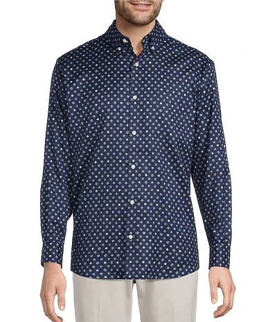 Roundtree & Yorke Big & Tall Long Sleeve Geo Print Oxford Sport Shirt