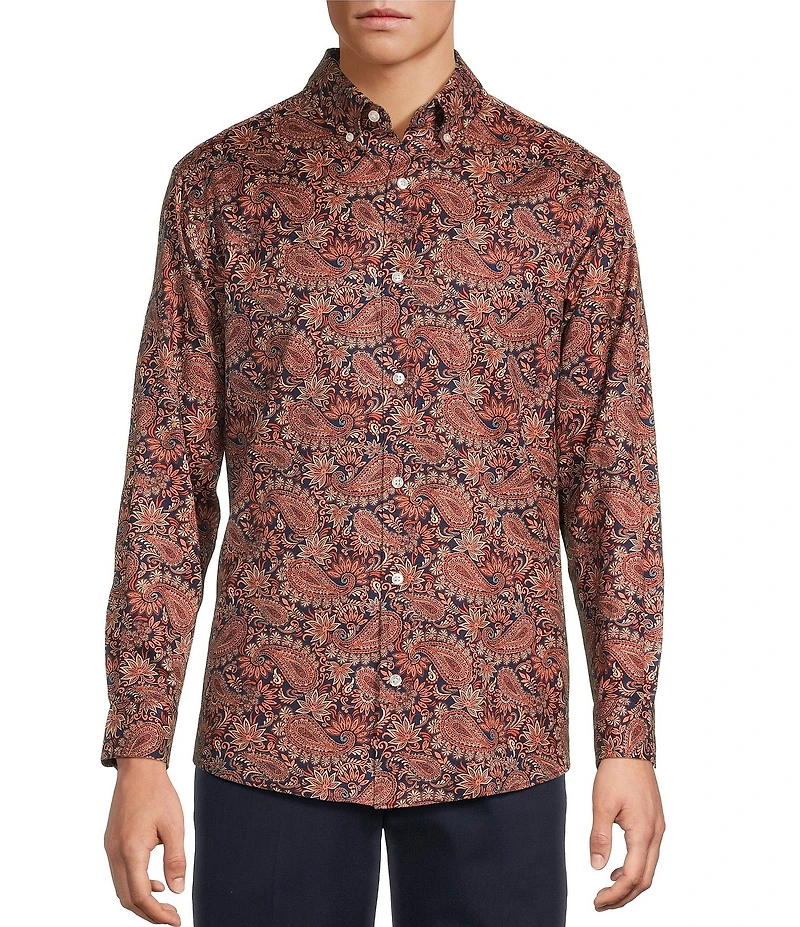 Roundtree & Yorke Big & Tall Long Sleeve Paisley Print Oxford Sport Shirt