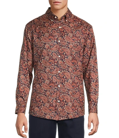 Roundtree & Yorke Big & Tall Long Sleeve Paisley Print Oxford Sport Shirt