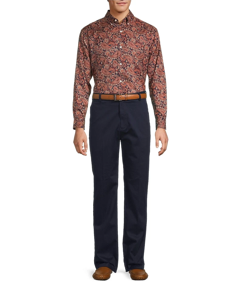 Roundtree & Yorke Big & Tall Long Sleeve Paisley Print Oxford Sport Shirt