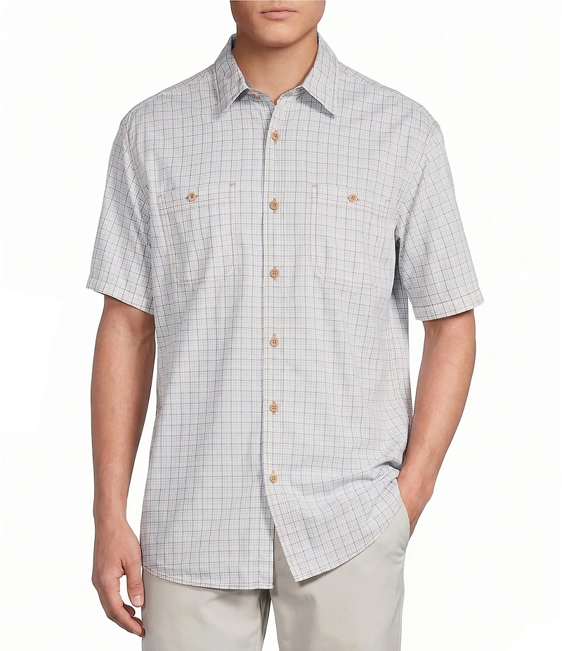 Roundtree & Yorke Big & Tall Mini Plaid Short Sleeve Sport Shirt