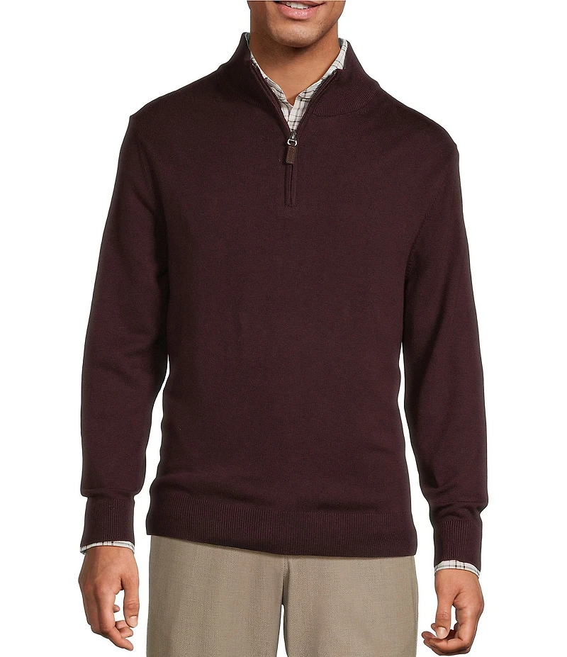 Roundtree & Yorke Big & Tall Mock Neck Long Sleeve Solid Quarter Zip Sweater Pullover