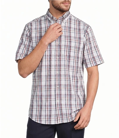 Roundtree & Yorke Big & Tall Non-Iron Short Sleeve Large Plaid Poplin Sport Shirt