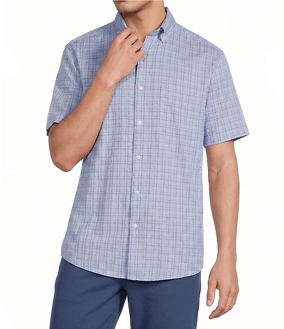 Roundtree & Yorke Big & Tall Performance Crinkle Small Plaid Short Sleeve Sport Shirt