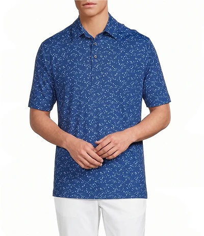 Roundtree & Yorke Big & Tall Performance Short Sleeve Fish Print Polo Shirt
