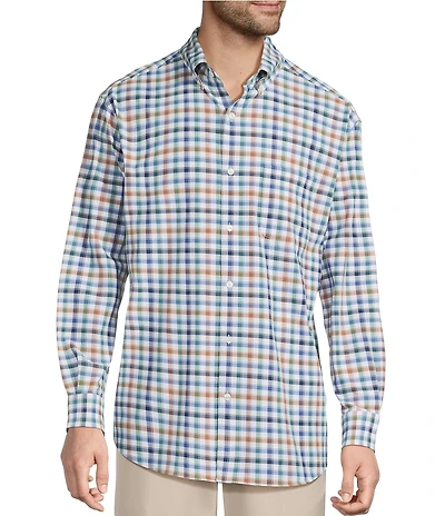 Roundtree & Yorke Big & Tall Performance The Traveler Long Sleeve Large Check Twill Sport Shirt