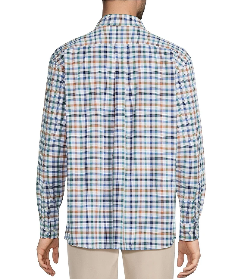 Roundtree & Yorke Big & Tall Performance The Traveler Long Sleeve Large Check Twill Sport Shirt