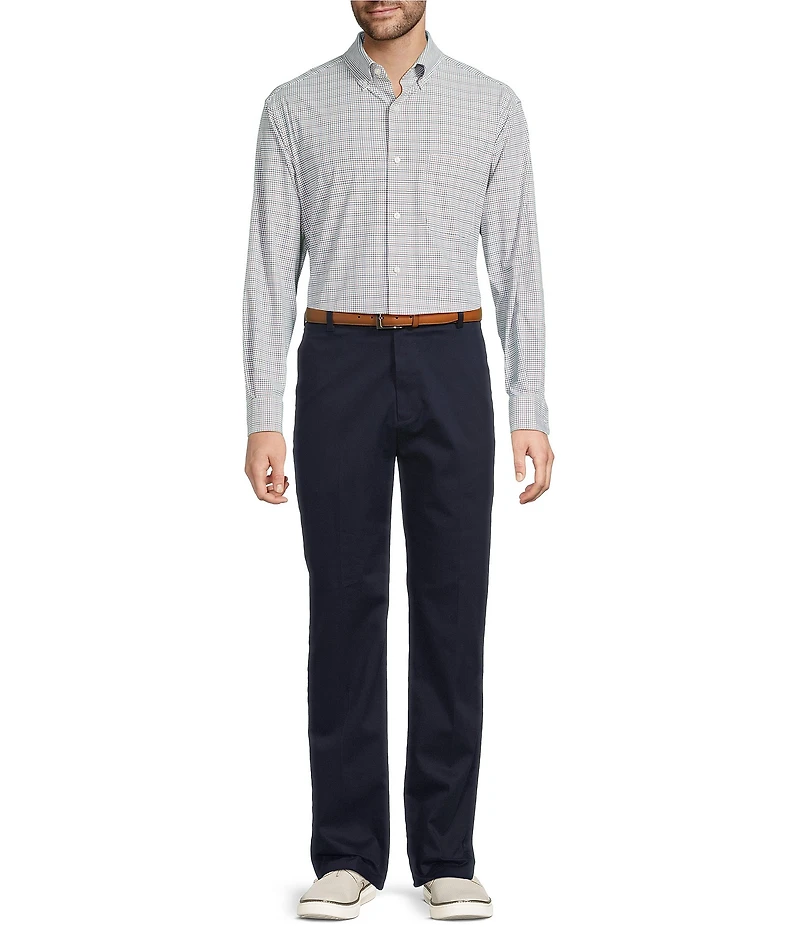 Roundtree & Yorke Big & Tall Performance The Traveler Long Sleeve Small Plaid Twill Sport Shirt