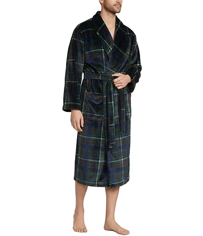 Roundtree & Yorke Big & Tall Printed Long Sleeve Shawl Collar Plush Robe