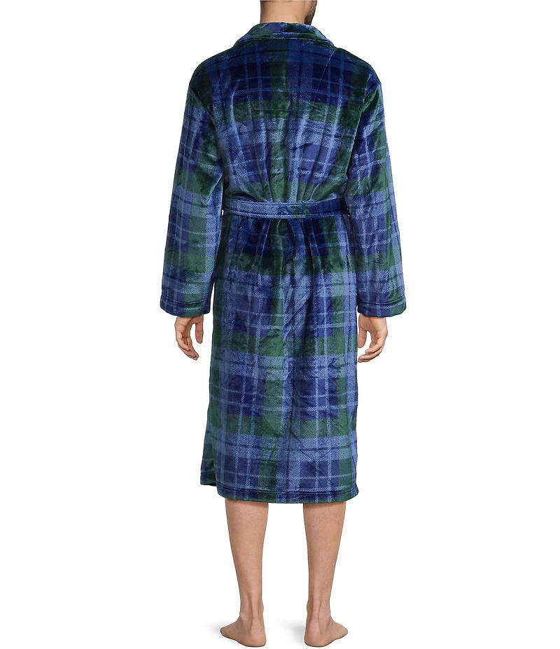 Roundtree & Yorke Big & Tall Printed Long Sleeve Shawl Collar Plush Robe