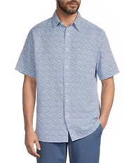 Roundtree & Yorke Big & Tall Short Sleeve Circle Print Linen Blend Sport Shirt