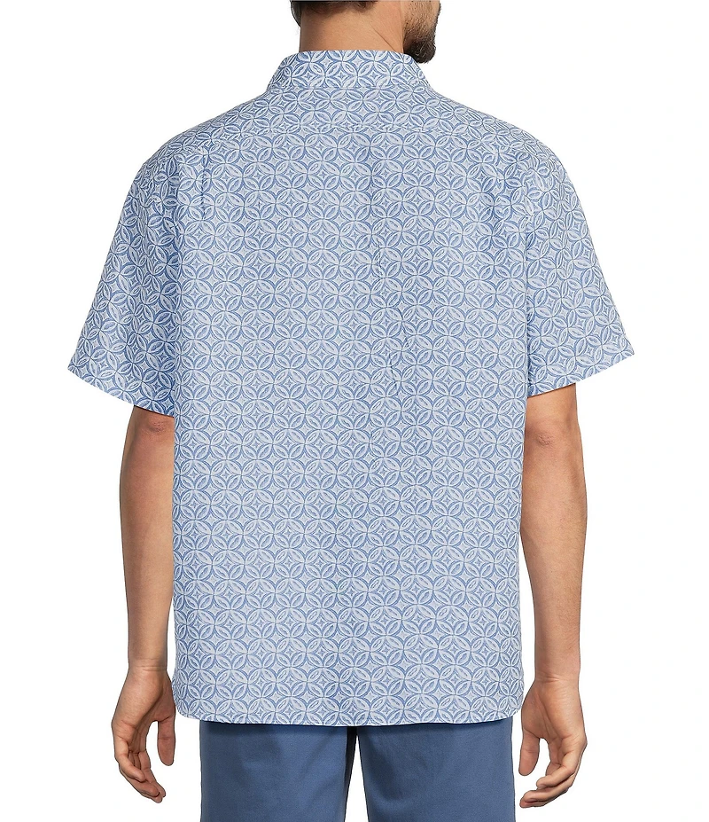 Roundtree & Yorke Big & Tall Short Sleeve Circle Print Linen Blend Sport Shirt