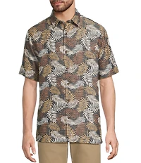 Roundtree & Yorke Big & Tall Short Sleeve Leaf Print Polynosic Woven Shirt