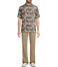 Roundtree & Yorke Big & Tall Short Sleeve Leaf Print Polynosic Woven Shirt
