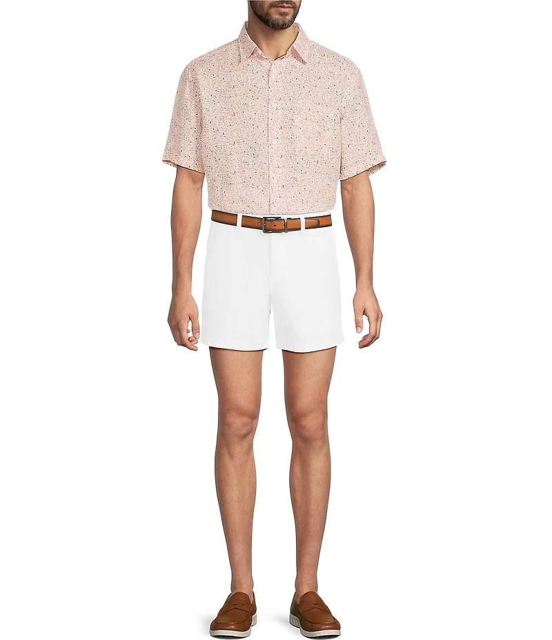 Roundtree & Yorke Big & Tall Short Sleeve Mosaic Print Linen Blend Sport Shirt