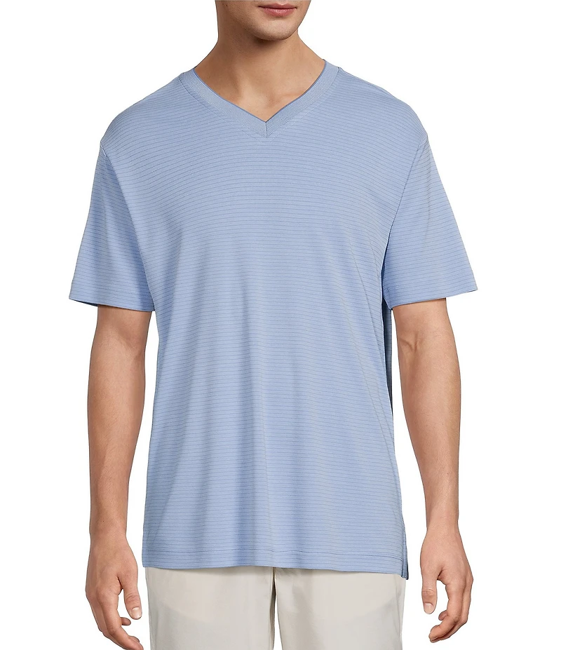 Roundtree & Yorke Big & Tall Short Sleeve Striped V-Neck Knit Shirt