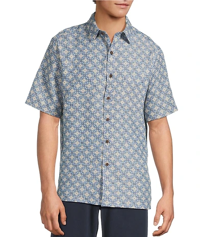 Roundtree & Yorke Big & Tall Short Sleeve Tile Geometric Print Polynosic Sport Shirt