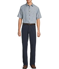 Roundtree & Yorke Big & Tall Short Sleeve Tile Geometric Print Polynosic Sport Shirt