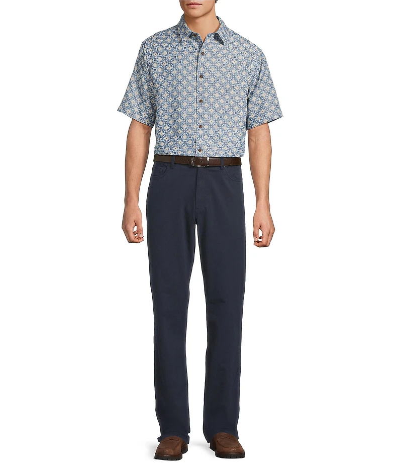 Roundtree & Yorke Big & Tall Short Sleeve Tile Geometric Print Polynosic Sport Shirt