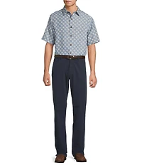 Roundtree & Yorke Big & Tall Short Sleeve Tile Geometric Print Polynosic Sport Shirt