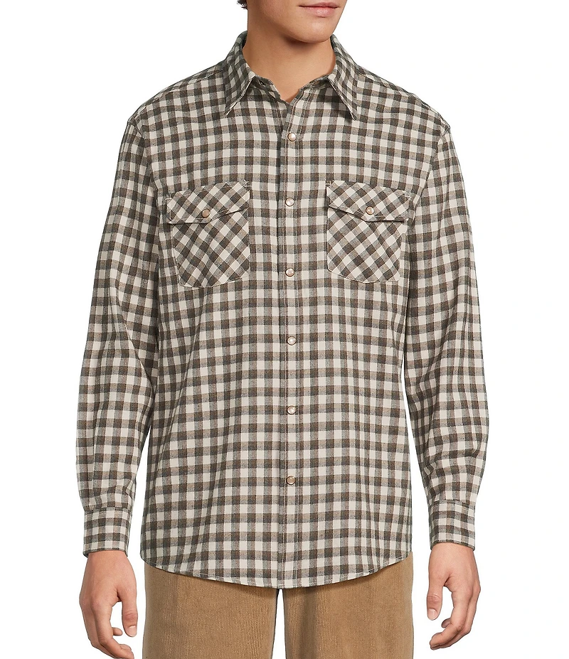 Roundtree & Yorke Big & Tall Small Plaid Western-Inspired Long-Sleeve Portuguese Flannel Sport Shirt