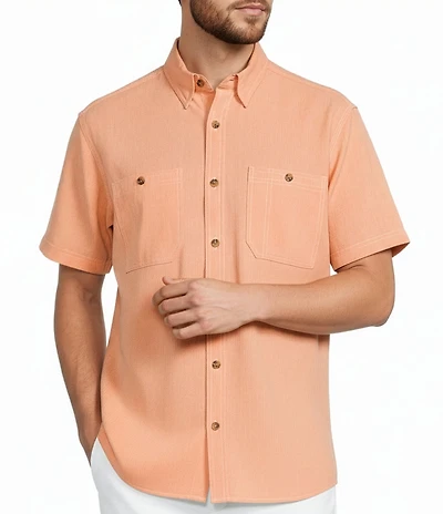 Roundtree & Yorke Big & Tall The Charter Vented Performance Button Down Collar Short Sleeve Solid Sport Shirt