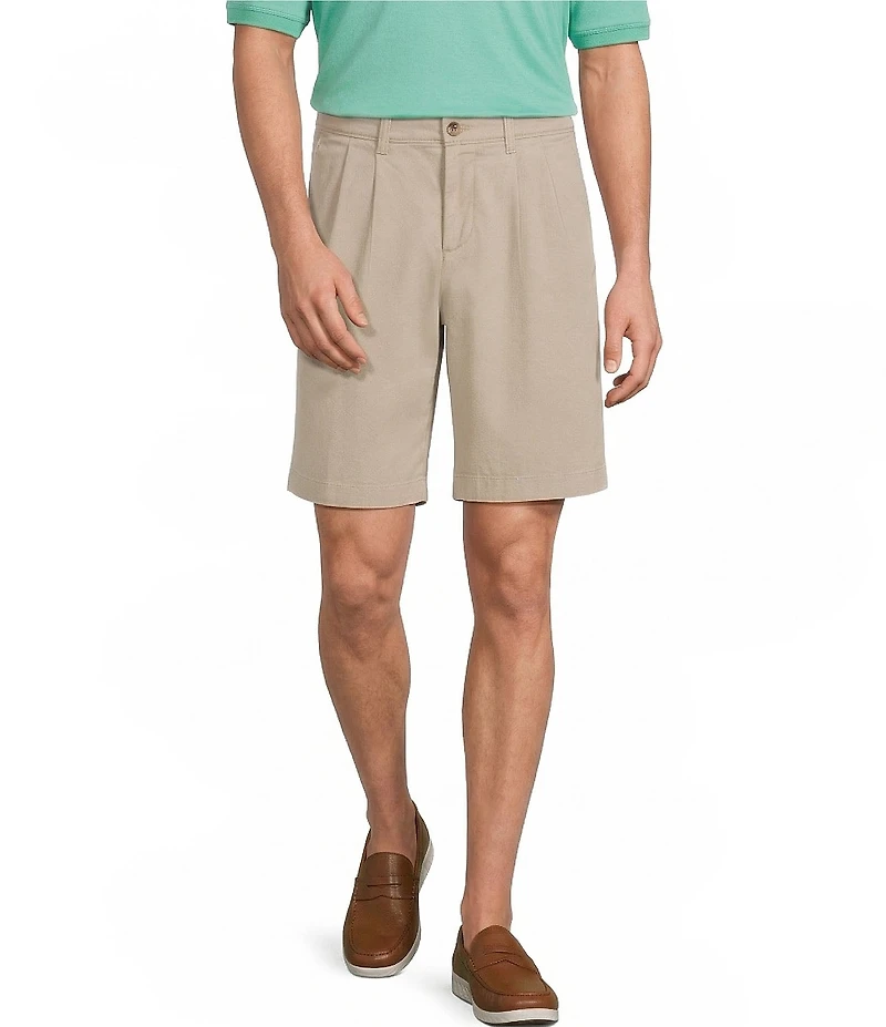 Roundtree & Yorke Big & Tall The Cloud Short Classic Fit Pleated 9#double; Inseam Washed Chino Shorts