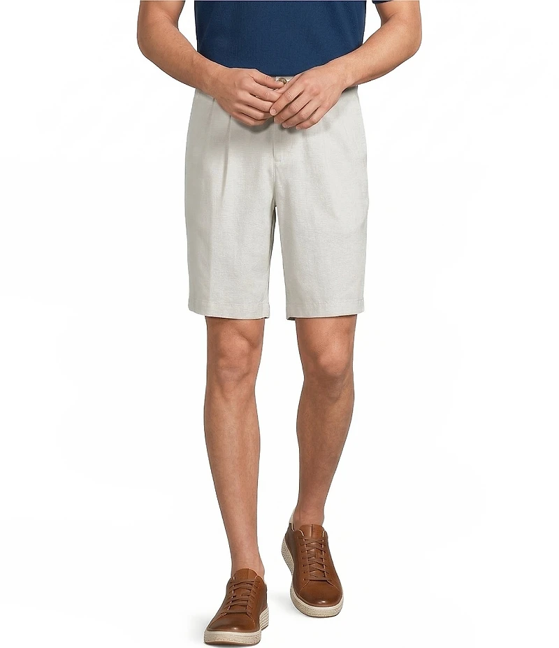 Roundtree & Yorke Big & Tall The Cloud Short Classic Fit Pleated 9#double; Inseam Washed Chino Shorts