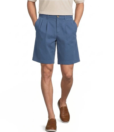 Roundtree & Yorke Big & Tall The Cloud Short Classic Fit Pleated 9#double; Inseam Washed Chino Shorts