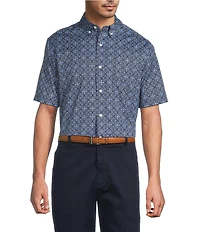 Roundtree & Yorke Big & Tall TravelSmart Easy Care Short Sleeve Diamond Print Poplin Sport Shirt