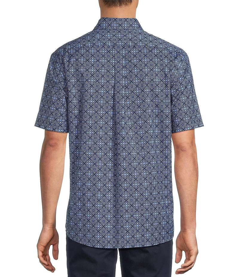 Roundtree & Yorke Big & Tall TravelSmart Easy Care Short Sleeve Diamond Print Poplin Sport Shirt