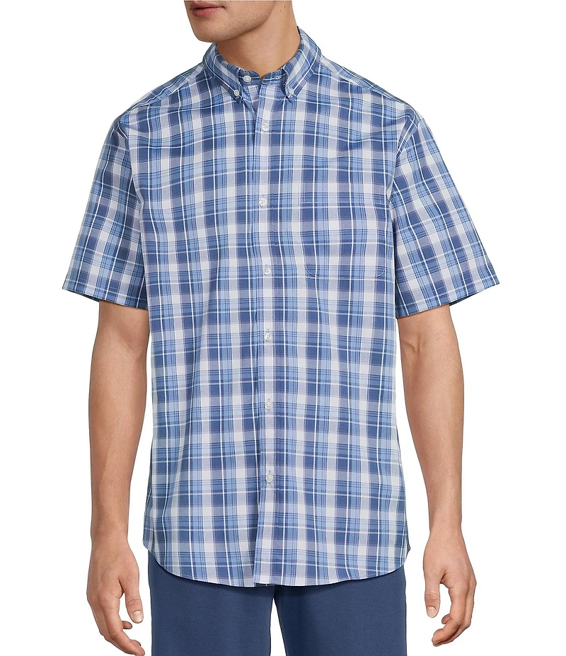 Roundtree & Yorke Big & Tall TravelSmart Easy Care Short Sleeve Plaid Poplin Sport Shirt