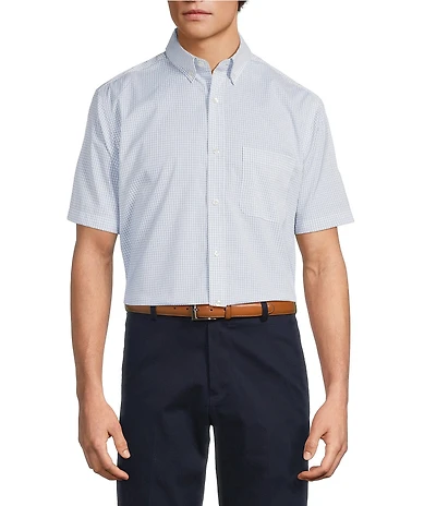 Roundtree & Yorke Big & Tall TravelSmart Easy Care Short Sleeve Small Grid Poplin Sport Shirt