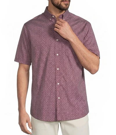 Roundtree & Yorke Big & Tall TravelSmart Easy Care Short Sleeve Star Print Poplin Sport Shirt