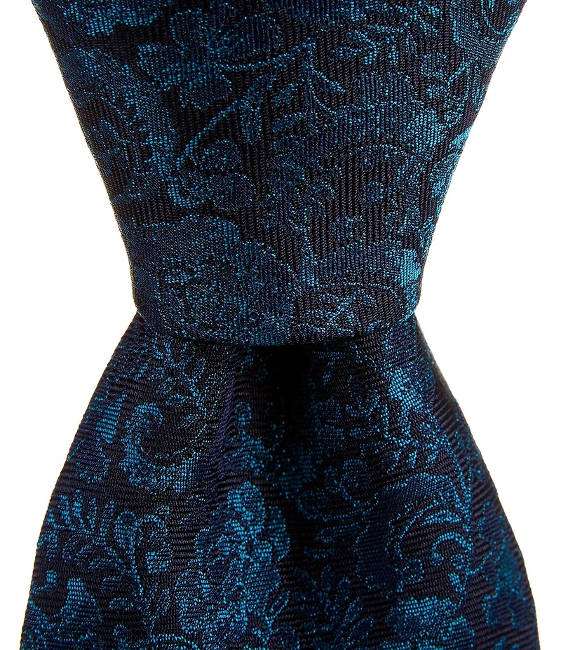 Roundtree & Yorke Big & Tall Whimsical Floral 3 3/8#double; Woven Silk Tie